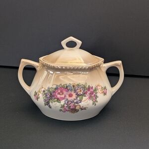 Vintage Floral Covered Sugar Bowl Pink Floral Bouquet Cottagecore Boho